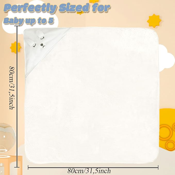 Baby Towels for Newborn Premium Coral Fleece Soft Toddler Bath Towel with Hood 2 Pack Absorbent Baby Hooded Towels Boys Girls (White)