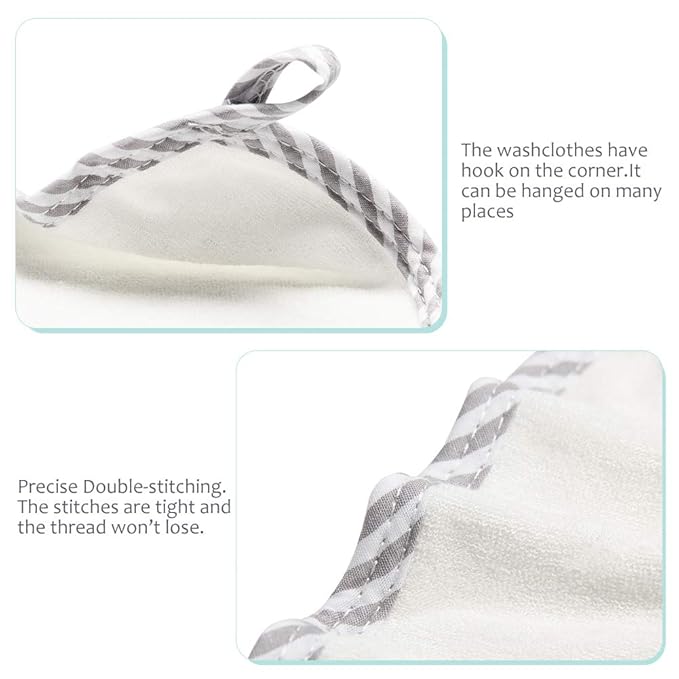 HIPHOP PANDA Baby Washcloths, Rayon Made from Bamboo - 2 Layer Ultra Soft Absorbent Newborn Bath Face Towel - Reusable Baby Wipes for Delicate Skin - Gray Stripe, 6 Pack