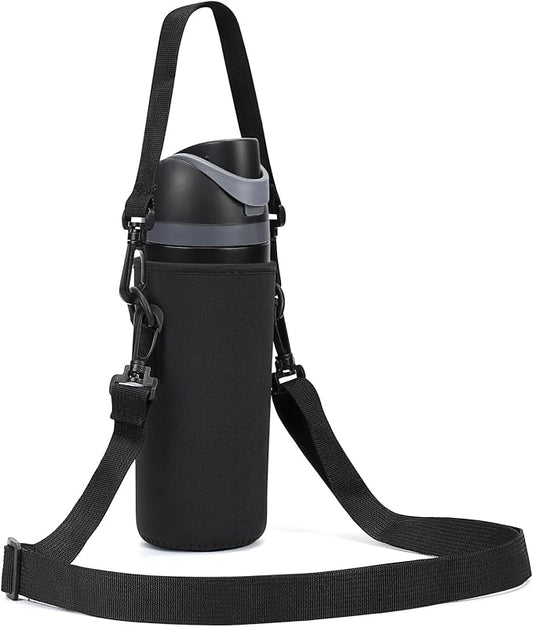 Neoprene Water Bottle Carrier Bag with Adjustable Shoulder Strap for Owala 24 OZ Tumbler, Insulated Water Bottle Cover for Owala FreeSip Insulated Water Bottle (Black, 24 OZ)
