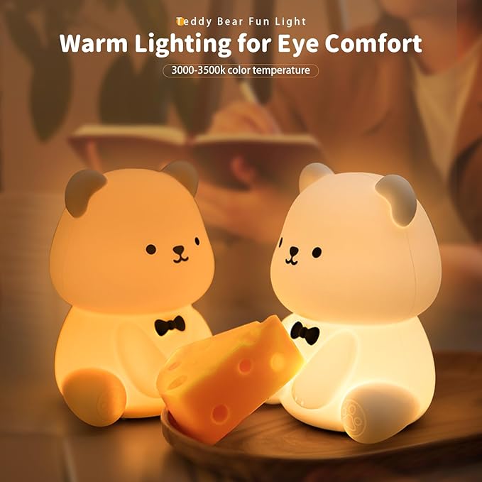 Cute Teddy Bear Night Light, LED Squishy Night Lamp, 7 Colors Dimmable Nursery Nightlight for Kids, Rechargeable Touch Lamp, Dorm Decor, Kids Funny Gifts (Teddy Bear)