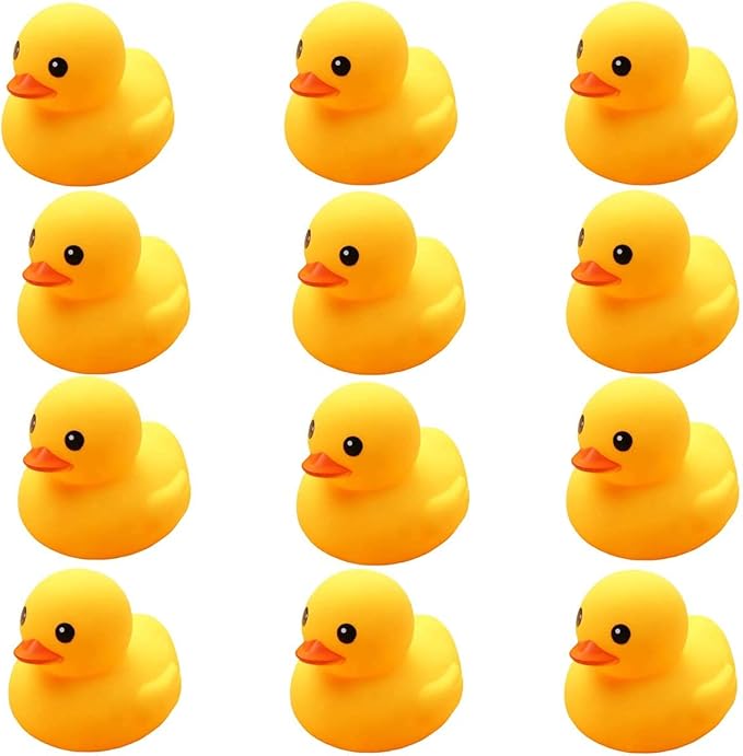 Preschool Bath Toys Rubber Floating Squeaky Baby Wash Shower Toy for Toddlers Kids Party Decoration 12 Pcs (Yellow Duck)