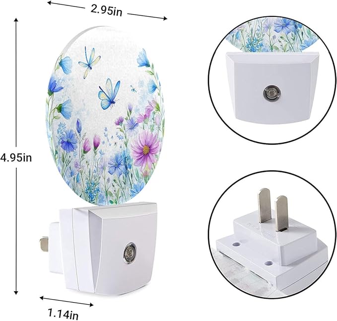EKOBLA Floral Butterfly Plug-in Nightlights Wildflowers & Butterflies Spring Garden Night Light with Auto Sensor LED Lighting for Kitchen Bedroom Bathroom Home Decor