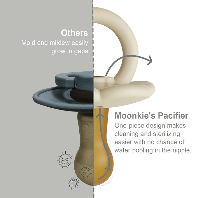 Moonkie Pacifiers Set of 2 | One-Piece Design Baby Pacifier with Large Air Holes | BPA-Free Silicone | Safe for Babies 6 Months+