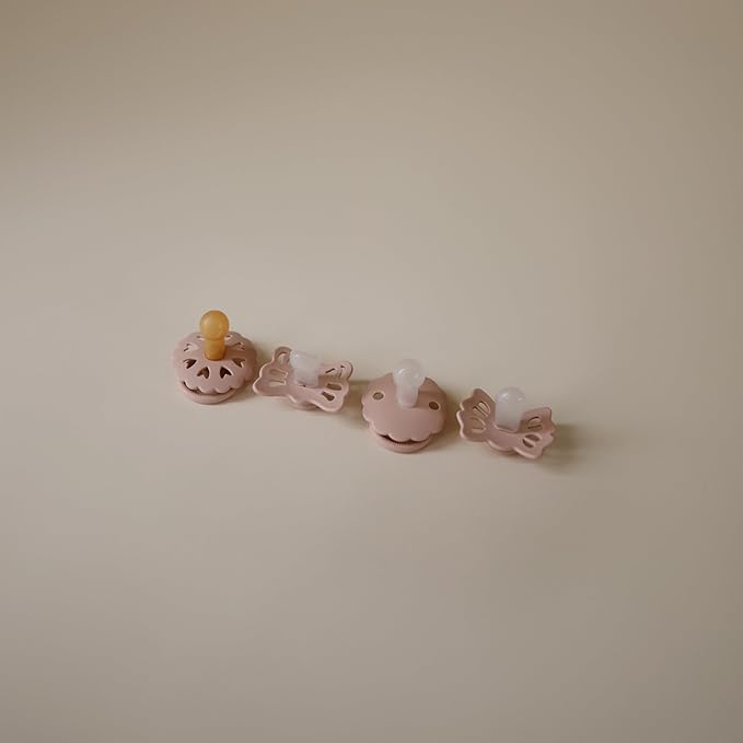 FRIGG Baby's First Pacifier Set | Floral Heart 4-Pack | Made in Denmark | BPA-Free (Blush, 0-6 Months)