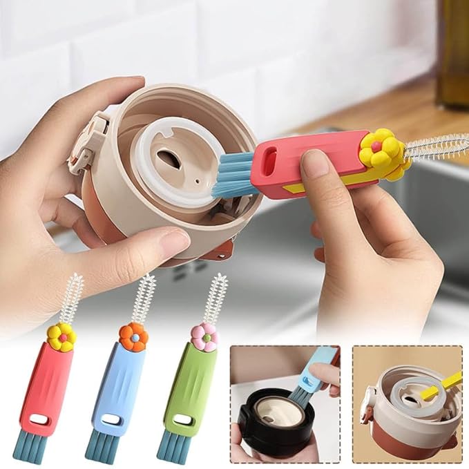 3 in 1 Multifunctional Cup Lid Cleaner with Brush(A) - New Crevice Cleaning Brush Set for Baby Bottle Gap Tight Spaces