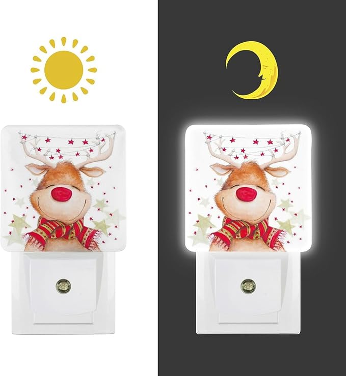 Christmas Deer Night Light, Plug into Wall Decor Nightlights for Bedroom, Bathroom, Hallway, Kitchen, with Dusk to Dawn Light Auto Sensors LED Night Lights for Boys Girls Women Men Room Gifts