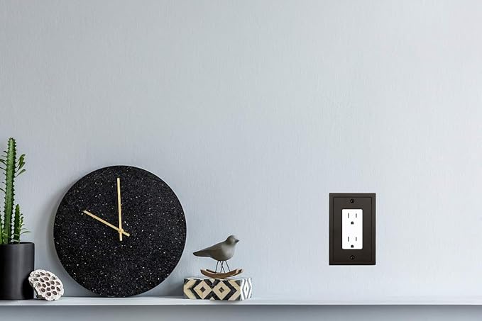 Modern Edge Decorative Wall Plate Switch Plate Outlet Cover, Durable Solid Zinc Alloy (Single Decorator 2PK, Matte Black)