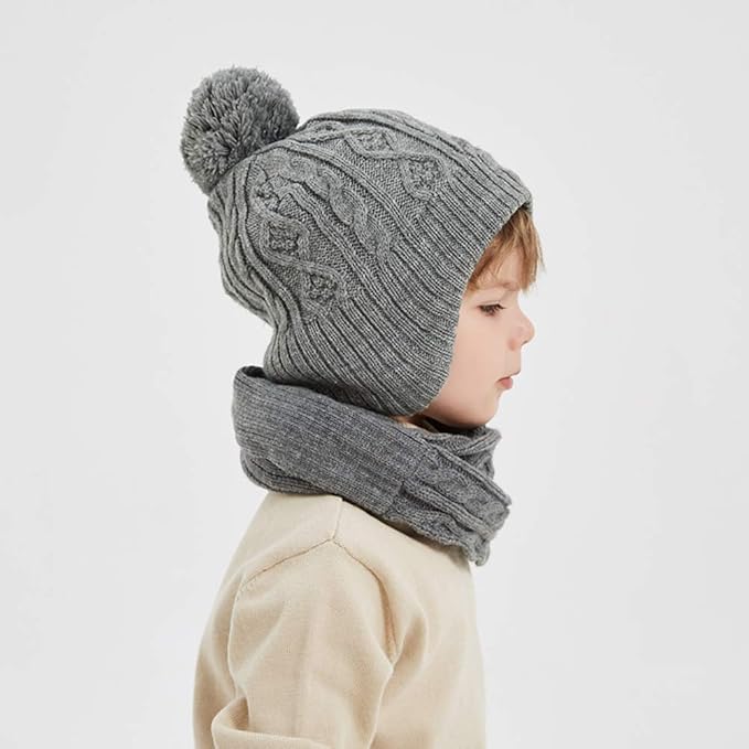 LMLALML Boys Winter Hat Earflap Knitted Beanie for Kids Warm Fleece Lined Thicken Hat for Baby