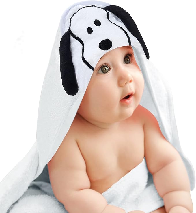 Lambs & Ivy Snoopy Baby/Infant Cotton Hooded Bath Towel - White