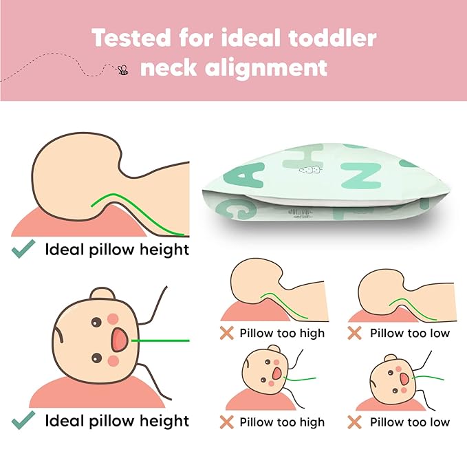 Toddler Pillow with Pillowcase - 13x18 My Little Dreamy Kids Travel Bed Pillows for Sleeping, Organic Cotton Small Pillowcase, Soft & Breathable, Machine Washable, Toddlers 2-5 years old (KeaABC Mint)