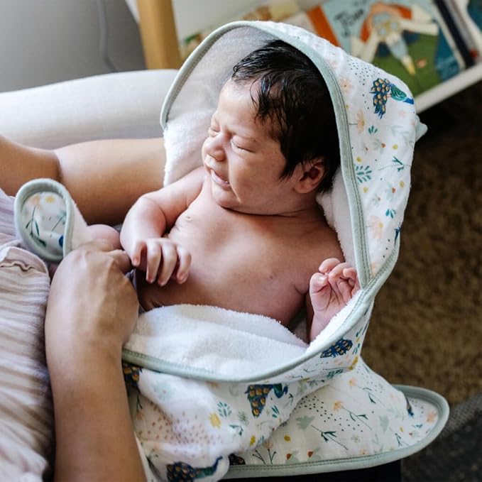 Little Unicorn Premium Infant Hooded Bath Towel| Soft & Absorbent Cotton & Terry Fabric for Newborns (Peacock)