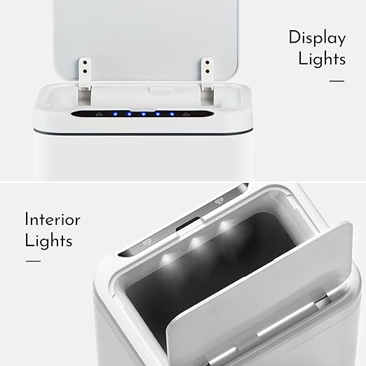 ELPHECO Stainless Steel Office Trash Can 6.6 Gallon Motion Sensor Garbage Bin Rectangular Automatic Touch Free Waste Bin for Hotel and Living Room(White), 2AA