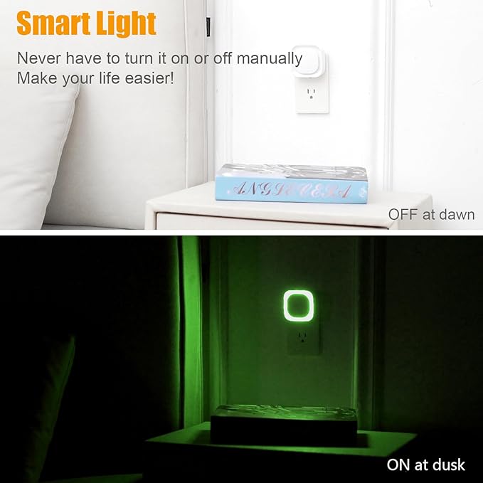 2 Pack Green Night Light, Dimmable Soft Glow & Indirect Reflection, Auto Dusk to Dawn Sensor, Plug in Nighlight for Home Bar, Game Room, Holiday Decor, Hallway, Bathroom, Toliet