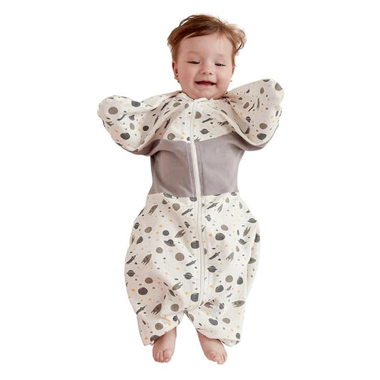 GROWNSY Transitional Swaddle Sleep Sack 6-12 Months, Starfish Design Baby Swaddle Sack, Dual-Zipper for Easy Diaper Changes, Proper Hip Development & Openable Foot Button, 19-27 lbs, Space Tourism