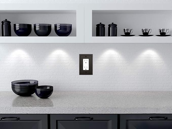 Modern Edge Decorative Wall Plate Switch Plate Outlet Cover, Durable Solid Zinc Alloy (Single Decorator 2PK, Matte Black)