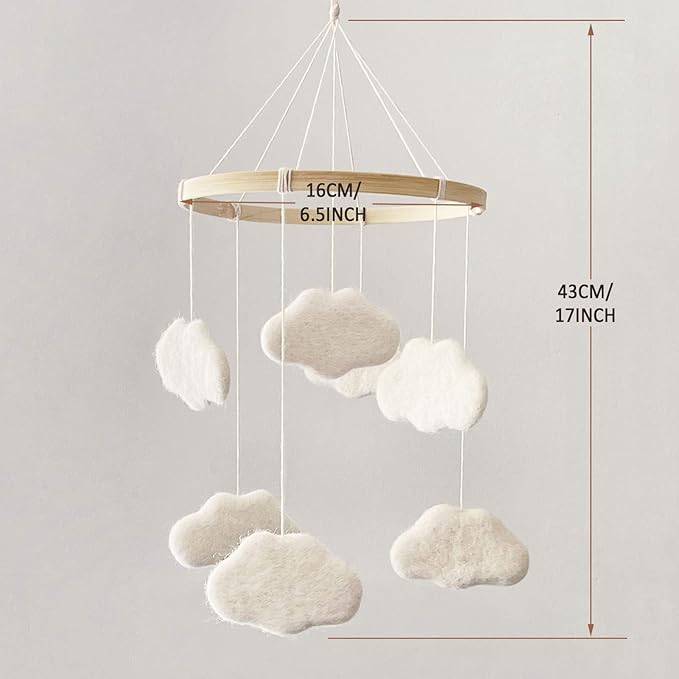 Baby Mobile for Crib - Boho Crib Mobile - Felt Cloud Mobile - Gender Neutral Baby Mobile - Boho Nursery Decor - Crib Mobile for Girls, Boys - Mobile for Bassinet, Pack N Play - Cloud
