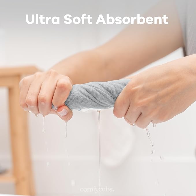 Comfy Cubs Muslin Baby Washcloths 10 Pack - Soft 6-Layer Cotton Wash Cloths for Sensitive Skin - 10"x10" Large, Gentle, Absorbent Infant Essentials for Newborn and Toddlers - Heather Blue