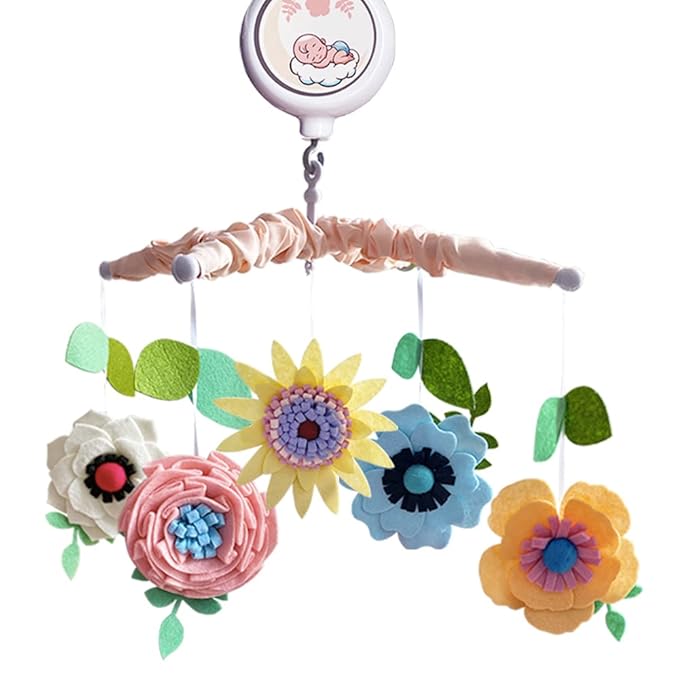 Musical Baby Mobile for Crib - Crib Toys Hanging Cute Design for Boys and Girls Perfect Baby Crib Mobile with Music Ideal Crib Hanging Toy (Floral Baby Crib Mobile)