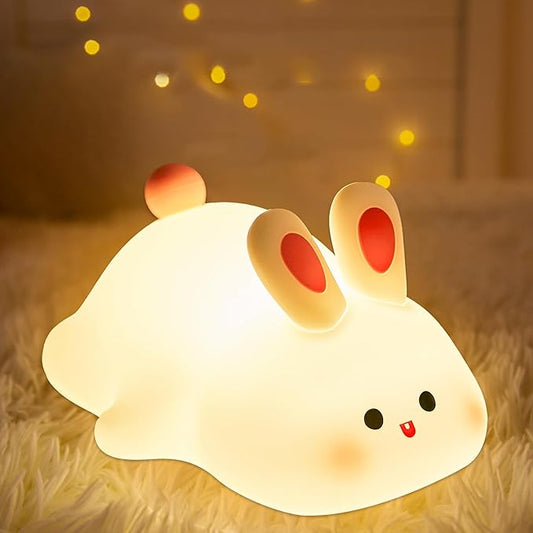 Attivolife Cute Bunny Nursery Light, Easter Rabbit Squishy Silicone Touch Night Lamp Rechargeable, Kawaii Animal Toddler Room Decor Table Lamp, Child Girl Women Birthday Gift