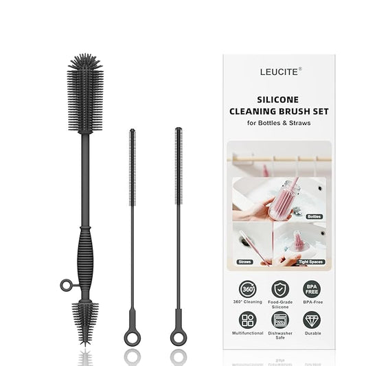 Silicone Cleaning Brush Kit,Water Bottle and Straw Cleaner Brush Set for Tumbler,Baby Bottle,Breast Pump Part,Nipple,Sippy Cup,Glass,Dishwasher Safe,BPA Free,3 Pcs