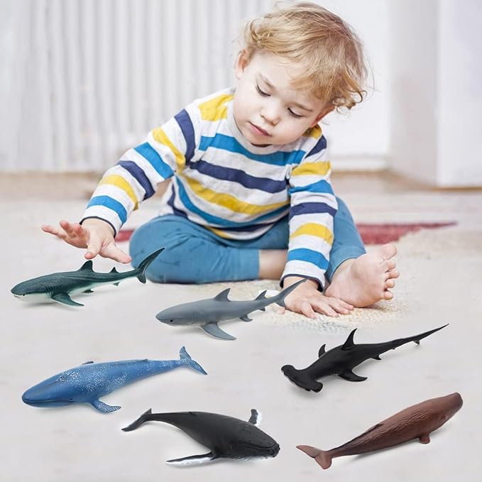 Mostop Sea Animal Toy for Kids 6 Pack 14.5'' Large Size Ocean Sea Marine Animal Figures, Realistic Ocean Sea Creature Action Models Whale Ornament Education Cognitive Toy Set for Boys Girls