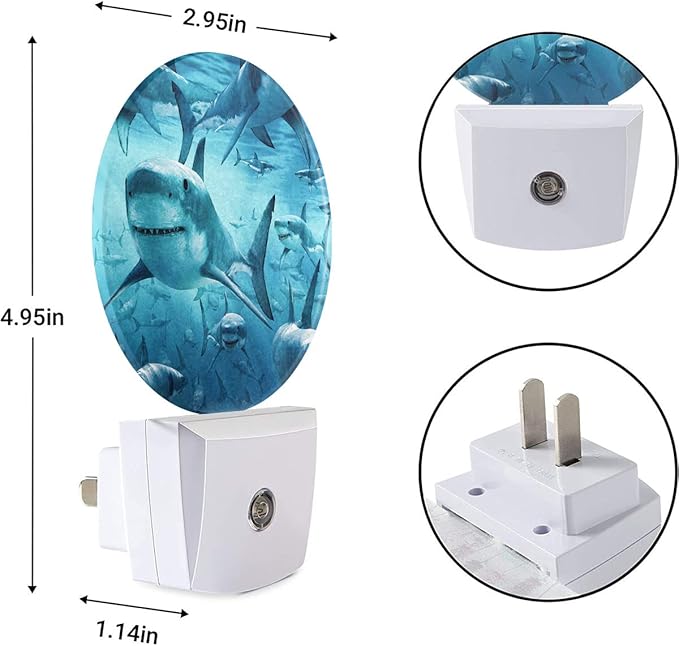 EKOBLA Shark Plug-in Nightlights Undersea Fishes Aquatic Creatures Ocean Sea Plug-in Nightlights Nautical Coastal Blue Decorative Night Light with Dusk-to-Dawn Sensor 0.5W Sleep Friendly