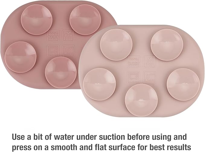 PandaEar 2 Silicone Suction Plate with 2 Tiny Sippy Cup and 2 Spoon 2 Fork for Self-Feeding, Divided Toddler Plate, 100% Silicone Baby Food Plate, BPA Free, 8 Pcs Silicone Baby Feeding Set