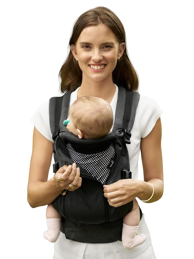 GROWNSY Baby Carrier, All Season Design with Adjustable Mesh Panel, Ergonomic Infant Carrier Wraps with Lower & Upper Buckle, Newborn to Toddler (7-44lbs), Baby Carriers, Hands-Free Parenting, Black