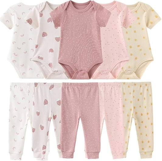 Baby Layette Set Baby Boys' 9-Piece Bodysuits Pants Set Toddler Girl Boy Unisex Baby Gift Sets