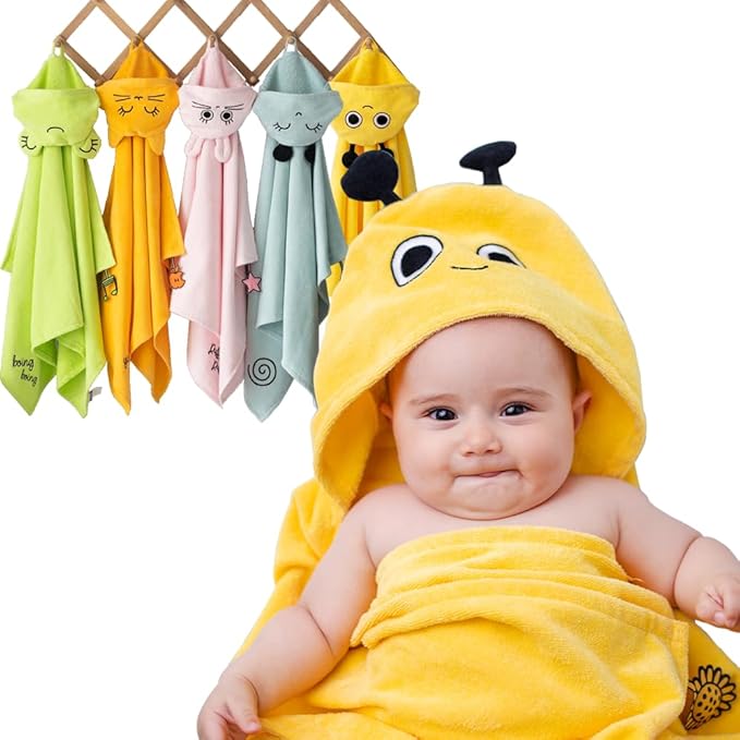 Milk&Moo Baby Hooded Towel, 100% Organic Turkish Cotton, Ultra Absorbent Bath Towel with Hood, 27x47 Inch, for Baby Boys & Girls (0-2 Years, Yellow)