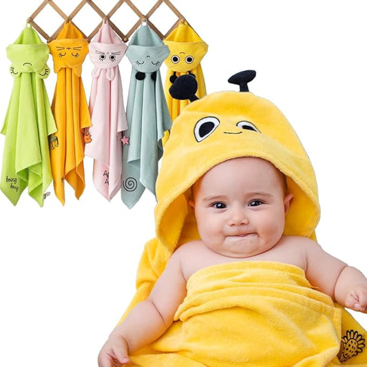 Milk&Moo Baby Hooded Towel, 100% Organic Turkish Cotton, Ultra Absorbent Bath Towel with Hood, 27x47 Inch, for Baby Boys & Girls (0-2 Years, Yellow)