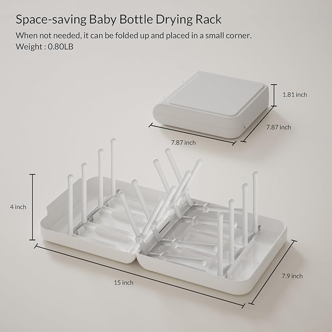Travel Bottle Drying Rack Space Saving,Foldable Bottle Drain Rack with 16 Ribs,Portable Baby Bottle Drying Rack for Bottles,Breast Pumps and Other Feeding Accessories,Widely Used Daily Basis