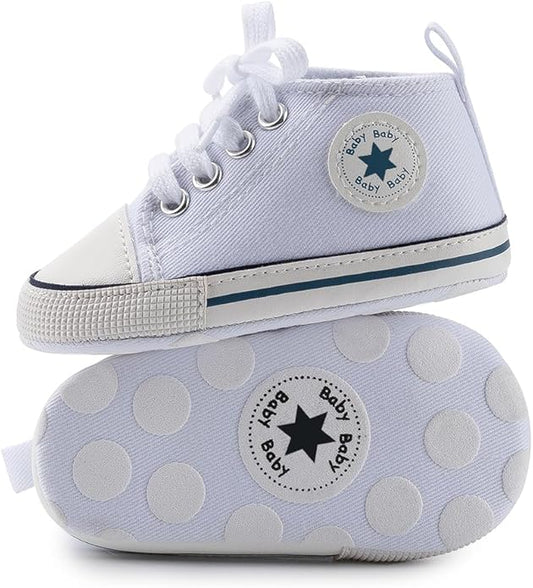 Meckior Baby Girls Boys Canvas Sneakers Soft Sole High-Top Ankle Infant First Walkers Crib Shoes