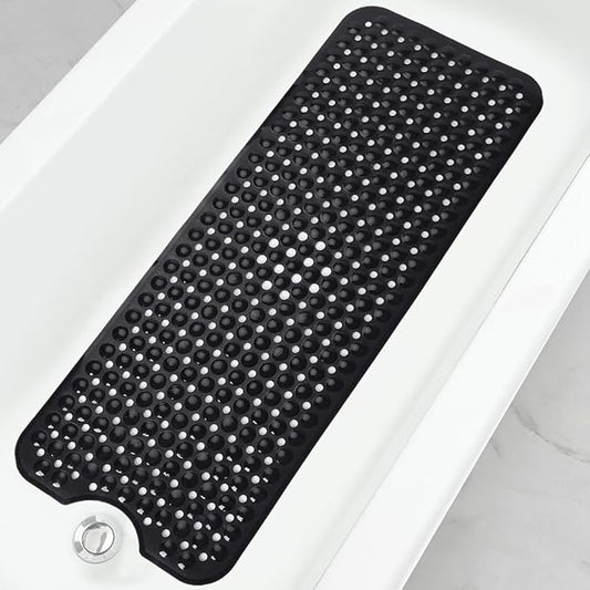 Linoows Bathtub and Shower Mats, 40x16 Inch Extra Large Non Slip Soft Bath Tub Mat with Suction Cups and Drain Holes for Bathroom Floor and Keep Tubs Clean, Machine Washable, Black
