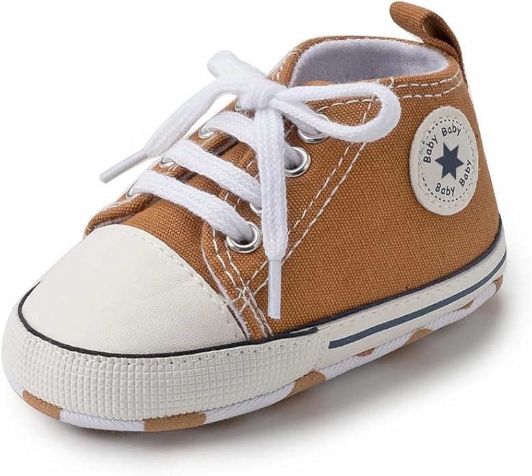 Meckior Baby Girls Boys Canvas Sneakers Soft Sole High-Top Ankle Infant First Walkers Crib Shoes