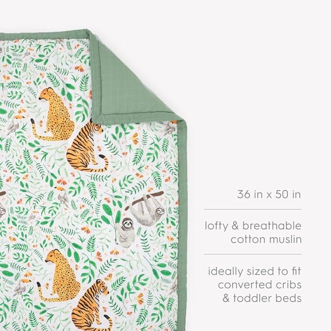 Little Unicorn Lofty Comforter Blanket | Super Soft & Breathable Muslin Fabric| Great for Play & Bedtime Blanket (Mighty Jungle)