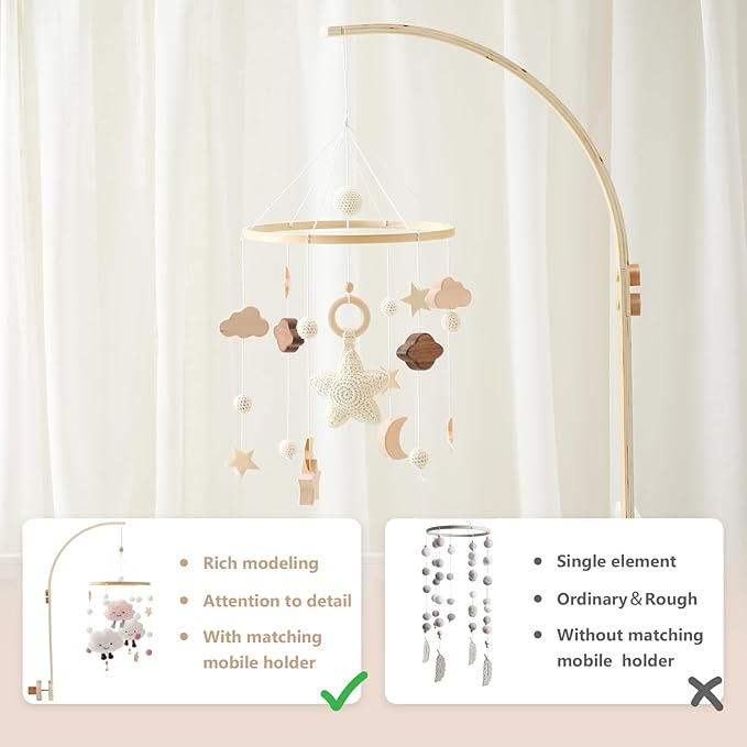 let's make Baby Crib Mobile with Arm Boho Star Moon Nursery Mobile Set Wooden Baby Mobile Holder for Hanging Nursery Decor Ceiling Mobile