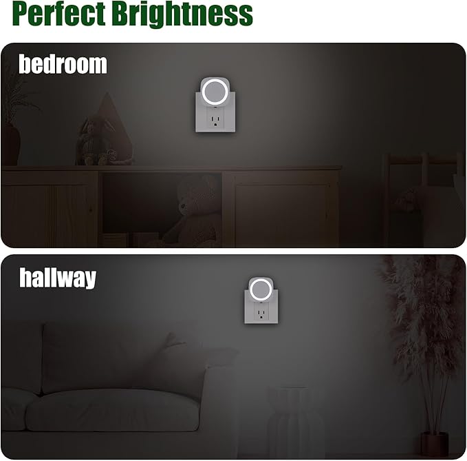 White Night Lights Plug in to Wall,4 Packs Dimmable Night Light with Auto Dusk to Dawn Sensor,Soft Glow Night Light for Bathroom, Bedroom,Hallway, Stairs, Kitchen,White