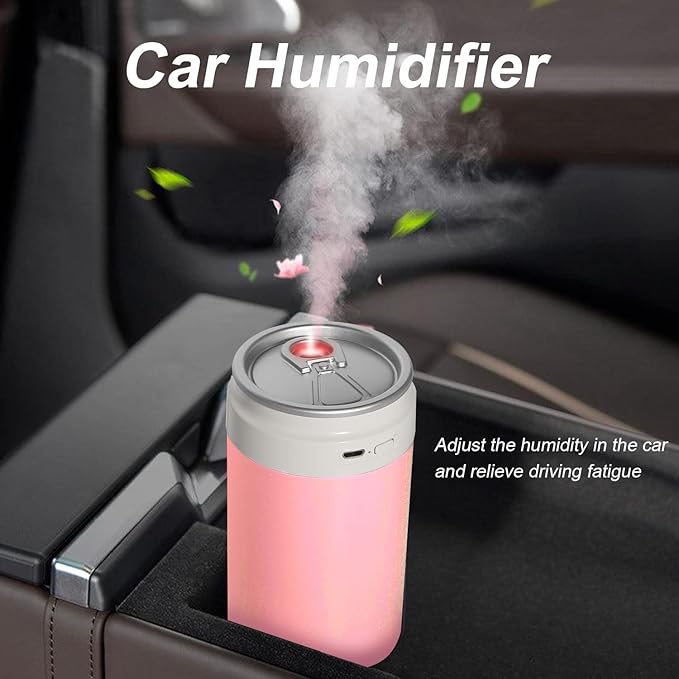 Humidifiers, Humidifier for Bedroom, Can Air Humidifier, Humidifiers for Home and Plants, USB Powered And Battery Powered Portable for Home Office Car Outdoor, 2 Mist Modes, Night Light, Auto-Off