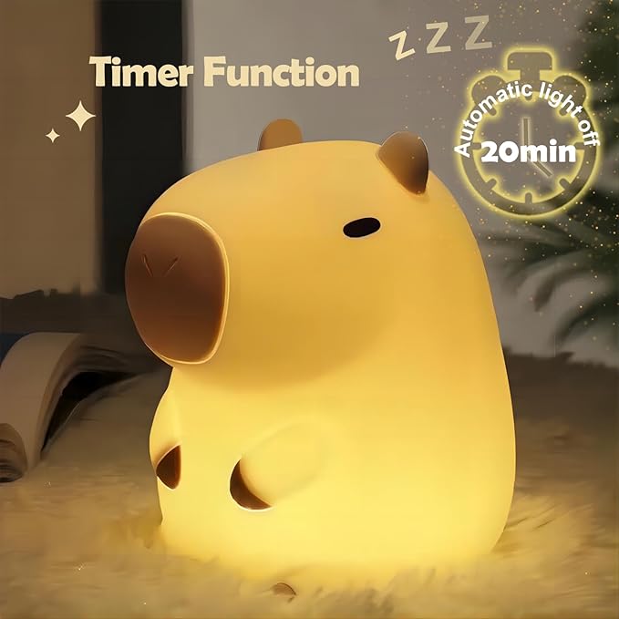 Cute Cartoon Capybara Silicone Night Light USB Rechargeable Timing Dimming Sleep Night Lamp for Children's Room Decor