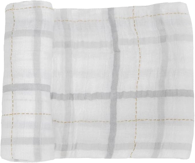 Little Unicorn Premium Cotton Swaddle Baby Blanket | Breathable Fabric | for swaddling, Play, Nursing & More (Grey Plaid)