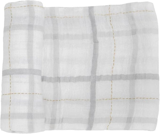 Little Unicorn Premium Cotton Swaddle Baby Blanket | Breathable Fabric | for swaddling, Play, Nursing & More (Grey Plaid)