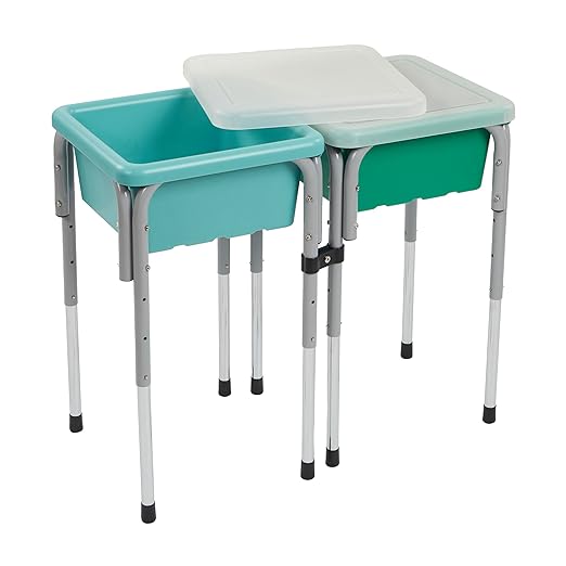 ECR4Kids 2-Station Sand and Water Adjustable Play Table, Sensory Bins, Seafoam/Emerald