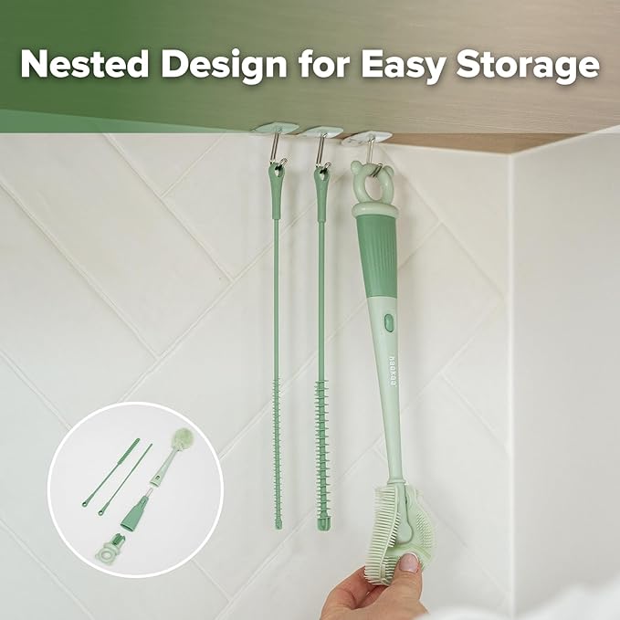 Haakaa 5-in-1 Cleaning Brush Set – Baby Bottle Brush & Bottle Brush Cleaner, Multi-Purpose 360° Comprehensive Cleaning for Breast Pumps, Breast Milk Collector, Baby Bottles, Nipples ,Straw – Portable
