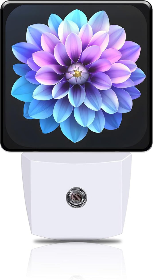 Night Light Purple and Blue Dahlia Flower Night Lights Plug into Wall Smart Dusk to Dawn Sensor 0.5W Energy Efficient Led Lamp for Men Women Bedroom Bathroom Hallway Stairway Decor