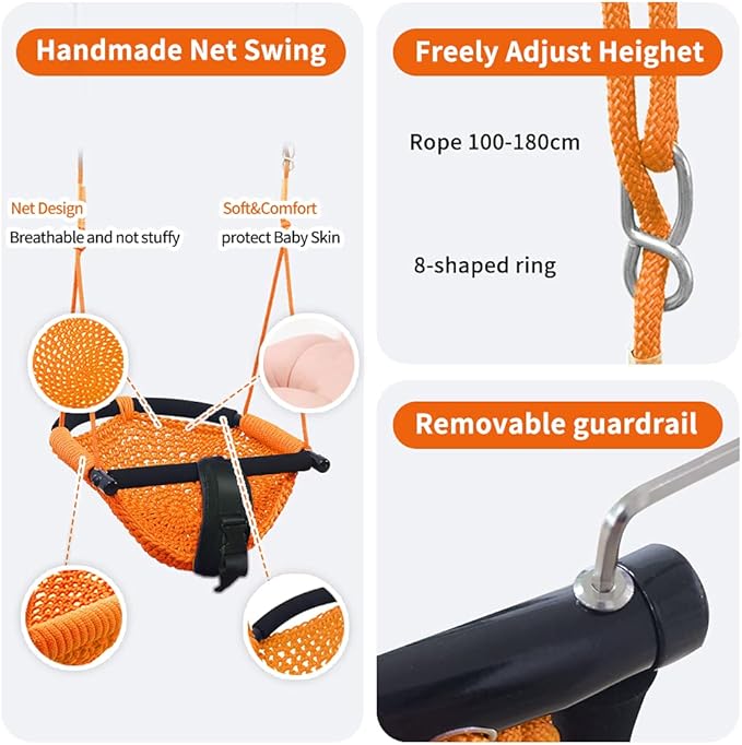 Toddler Swing & 2-in-1Baby Swing- Adjustable Rope Swing Seat for Kids | Indoor & Outdoor Durable Backyard Swing Set for Infants & Toddlers (Orange)