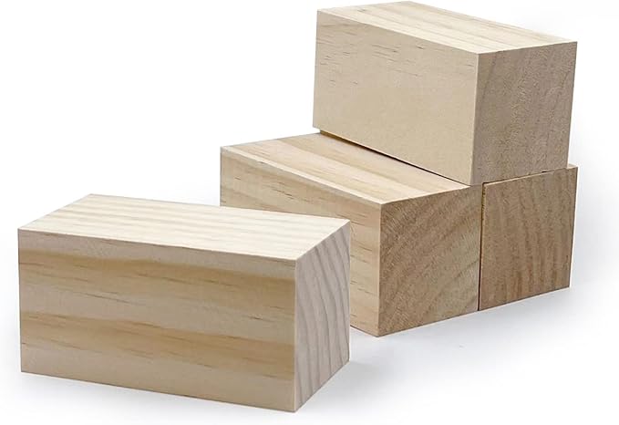 4 Inch Wood for Carving, 4 PCS Unfinished Wood Craft Cubes, Rectangular Wooden Blocks for DIY Carving, Large Unfinished Whittling Wood Blank Blocks for Kids or Adults (4×2×2Inch)