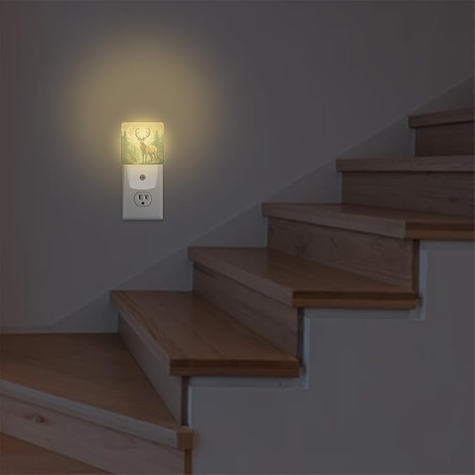 Deer in Forest Plug in Night Light with Auto Dusk to Dawn Sensor,Warm Night Lights for Boys Girls Bedroom Bathroom Hallway Kids Room Gifts