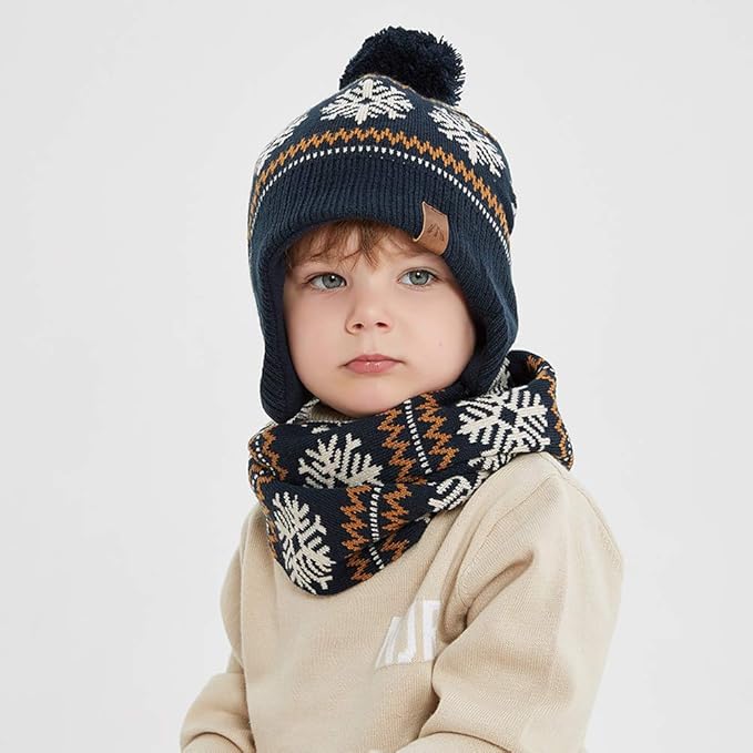 LMLALML Boys Winter Hat Earflap Knitted Beanie for Kids Warm Fleece Lined Thicken Hat for Baby