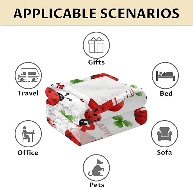 Custom Ladybug Gifts with Name - Kids Blanket for Ladybug Lovers - 30 x 40 Inches Lap Size White Cute Flannel Throw Blanket Stuff for Crib, Nap